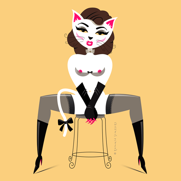 Vintage style cat woman pin up