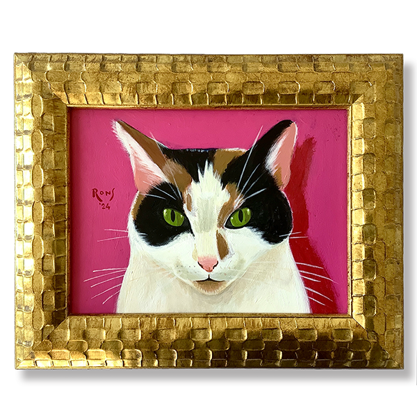a painting of a calico ca